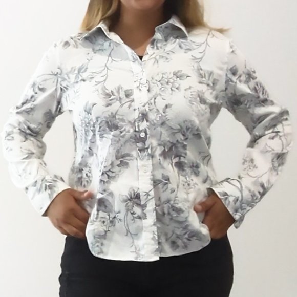 White and gray floral button down size L - Picture 4 of 4